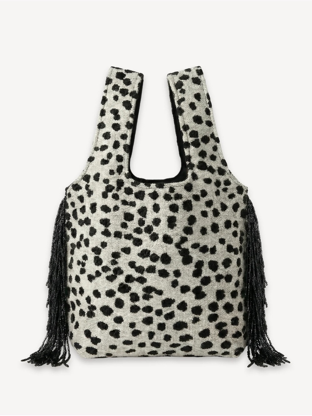 Black & White Spotted Fringe Tote Bag